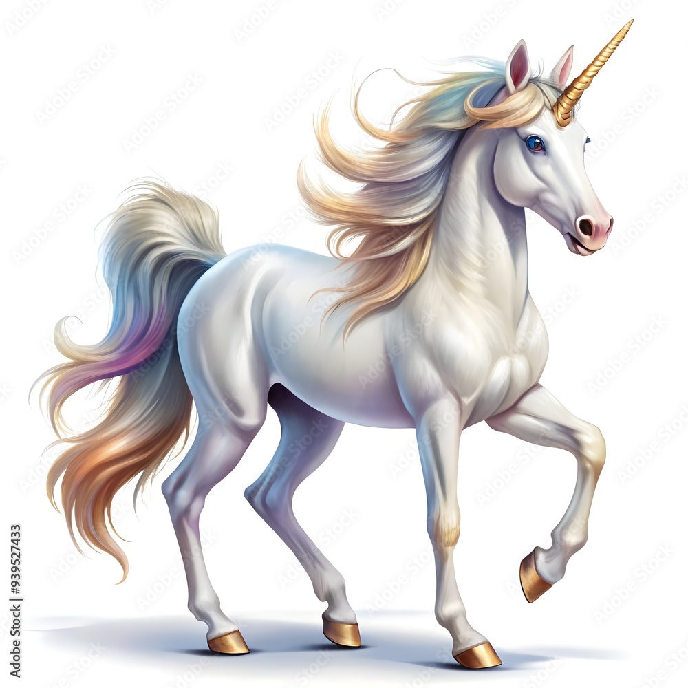 majestic rainbow unicorn on a neutral white backdrop majestic rainbow unicorn on a neutral white backdrop