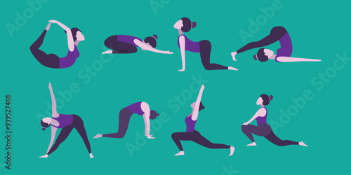 Flat Design of Woman in Various Yoga Poses