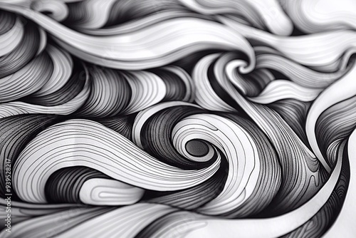 black and white background.  Create a visually striking composition of braided lines that intertwine in an intricate pattern. The artwork should emphasize the fluidity and movement of the lines, showc photo