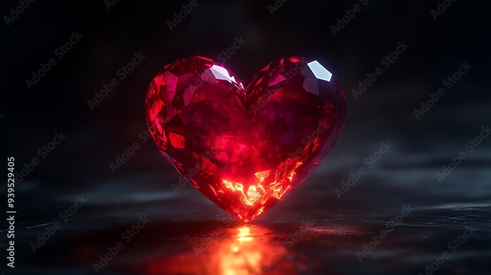 Glowing Ruby Heart Logo on Black Velvet - 3D Render Symbolizing Love and Elegance Glowing Ruby Heart Logo on Black Velvet - 3D Render Symbolizing Love and Elegance