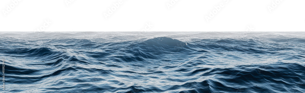 Fototapeta premium Calm ocean waves under a clear sky at daytime, cut out - stock png.