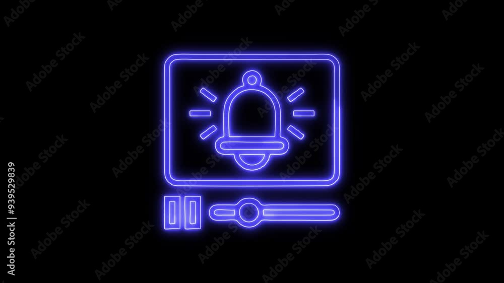 Neon Video Notification Icon - HD Animated Design with Linear Symbol on Black Background Neon Video Notification Icon - HD Animated Design with Linear Symbol on Black Background