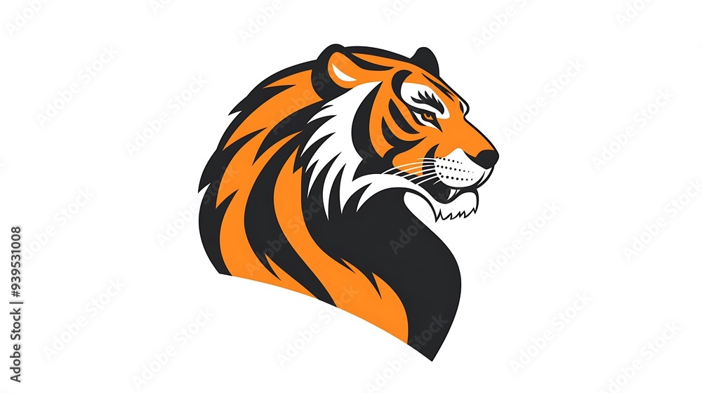 Bold Tiger Logo in Vector Graphic Design with Strong and Fierce Look on White Background - Flat Style Illustration in Orange and Black Colors Bold Tiger Logo in Vector Graphic Design with Strong and Fierce Look on White Background - Flat Style Illustration in Orange and Black Colors