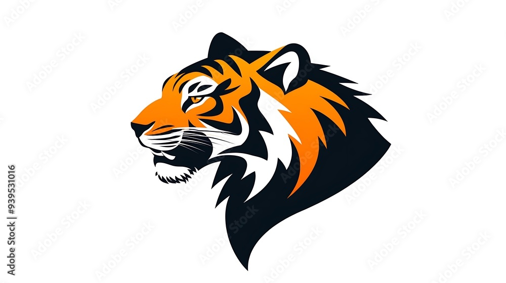 Roaring Tiger Emblem - Bold Vector Graphic Design in Orange and Black on White Background in Flat Style Roaring Tiger Emblem - Bold Vector Graphic Design in Orange and Black on White Background in Flat Style