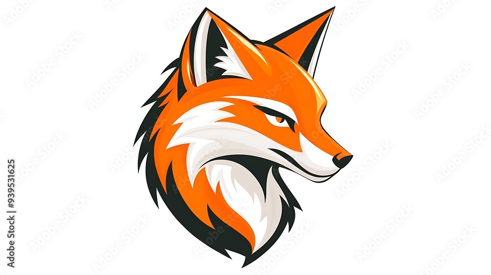 Obraz premium Clever Fox Logo Vector in Modern Flat Design for Sports Team Mascot - Profile View with Orange Highlights