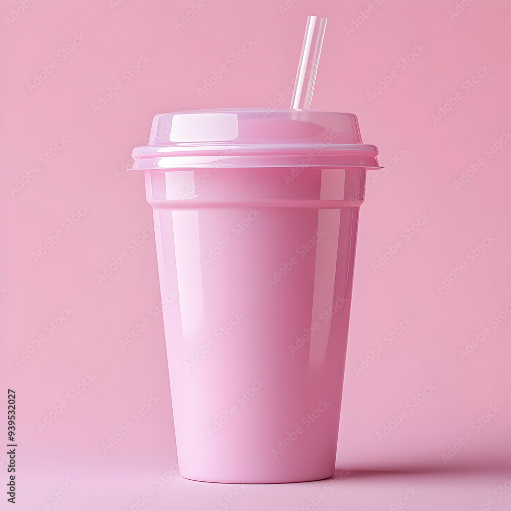 A stylish pink drink cup with a straw, perfect for summer beverages and refreshment on a bright day. A stylish pink drink cup with a straw, perfect for summer beverages and refreshment on a bright day.