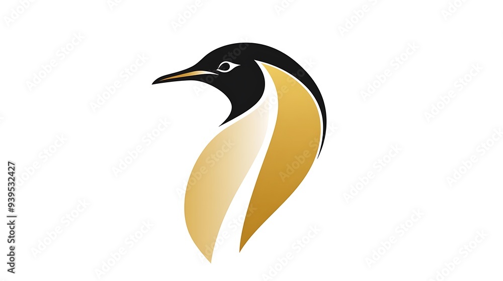 Obraz premium Majestic Golden Penguin Head Logo on White Background - Vector Illustration with Simple Design