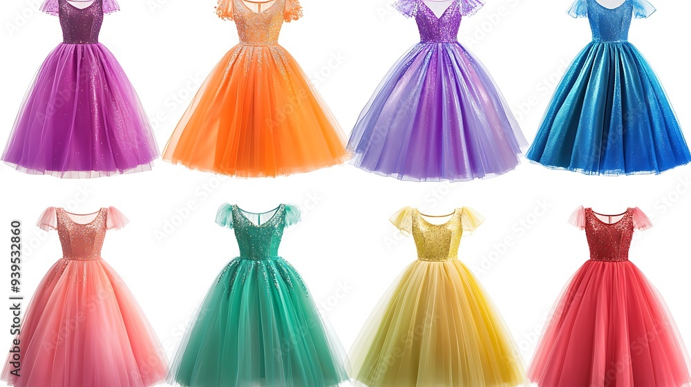 Long colorful dresses on mannequins. Long colorful dresses on mannequins.