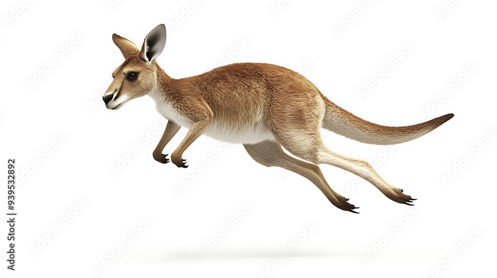 Fototapeta premium Energetic Kangaroo Jumping in 3D Render on White Background - Full Body Shot