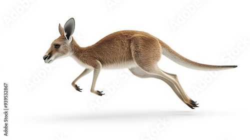 Energetic Kangaroo Jumping in 3D on White Background - Full Body Shot for Wildlife Concepts