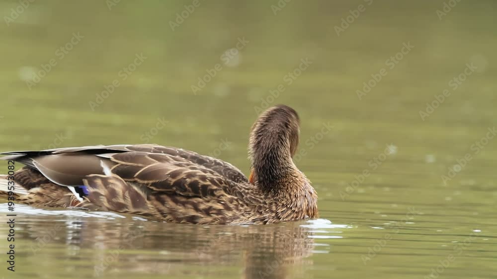 female mallard swims on the lake, duck shakes herself, mallard preens herself, duck swims past in the background birdsong female mallard swims on the lake, duck shakes herself, mallard preens herself, duck swims past in the background birdsong