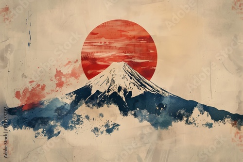 Japan mountain Fuji watercolor poster au generated image