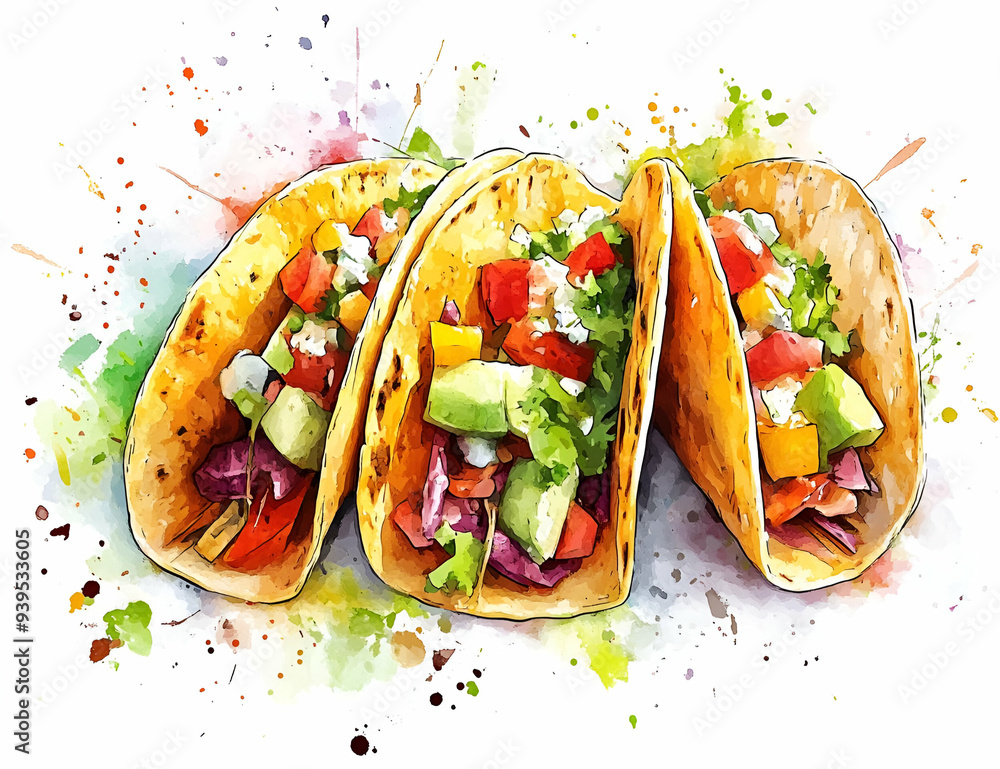 Colorful tacos filled with fresh vegetables and toppings, perfect for showcasing vibrant cuisine in culinary presentations. Colorful tacos filled with fresh vegetables and toppings, perfect for showcasing vibrant cuisine in culinary presentations.