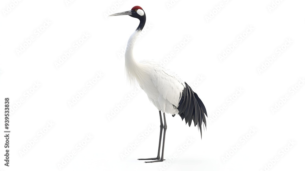 Elegant Mystic Crane Bird in Enchanting Pose, Isolated on White Background Elegant Mystic Crane Bird in Enchanting Pose, Isolated on White Background