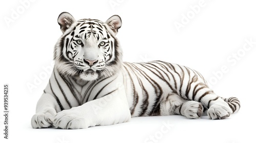 Stunning Majestic White Tiger with Striking Features, Isolated on White Background