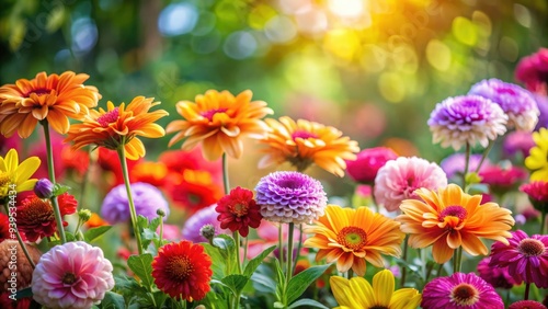 Close-up view of colorful, lush flowers in full bloom in a romantic garden setting, romantic, garden, bloom, flowers