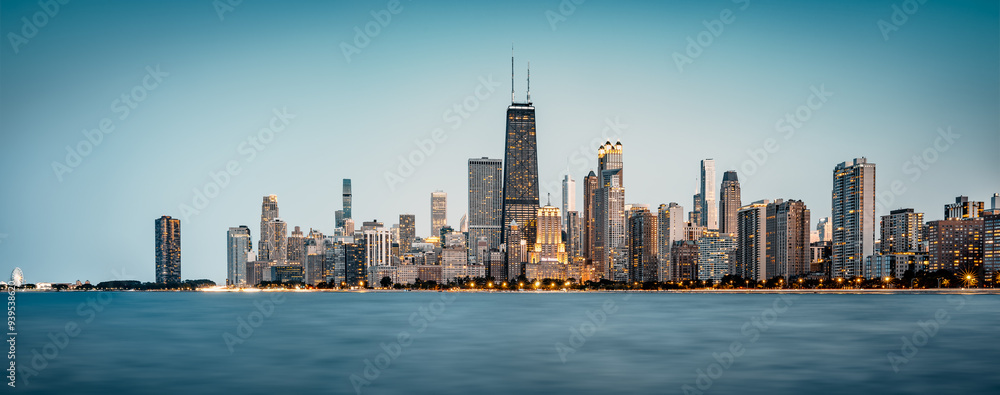 the skyline of chicago during the blue hour