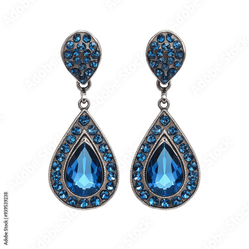 Drop earrings with blue crystals on transparent background jewelry