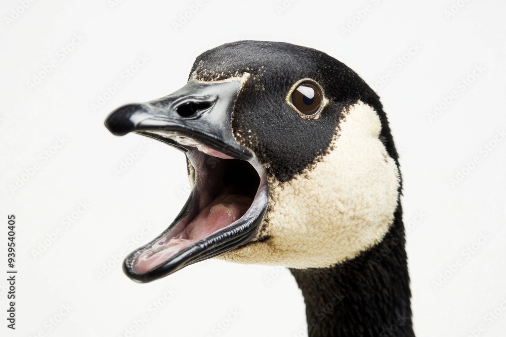 Angry Goose. Canadian Goose with Open Mouth in Aggressive Action, Isolated on White Background Angry Goose. Canadian Goose with Open Mouth in Aggressive Action, Isolated on White Background