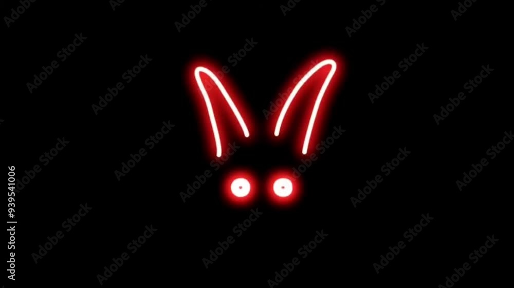 neon glow sign of rabbit, demon red animated neon glow sign of rabbit, demon red animated
