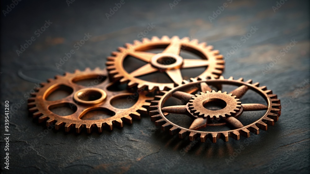 Three bronze cogwheels on dark background, bronze, cogwheels, machinery, mechanical, gear, industrial, equipment, vintage Three bronze cogwheels on dark background, bronze, cogwheels, machinery, mechanical, gear, industrial, equipment, vintage