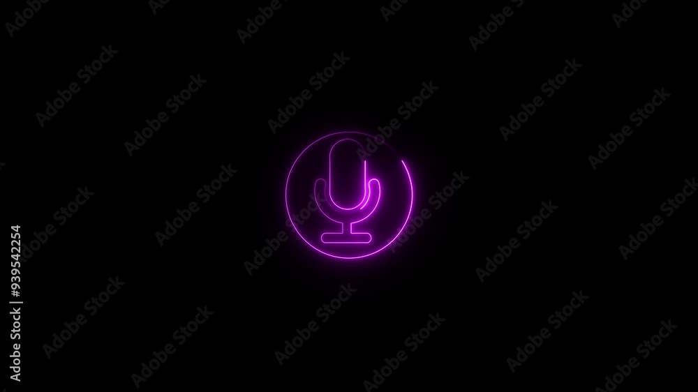 Neon microphone icon animation.Technology digital signal Audio spectrum. Line digital signal sound wave equalizer. Neon microphone icon animation.Technology digital signal Audio spectrum. Line digital signal sound wave equalizer.