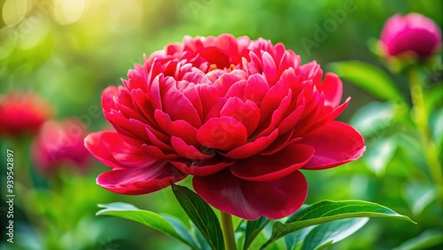 Fototapeta Naklejka Na Ścianę i Meble -  Closeup of a beautiful red peony Coral Magic flower with a blurred background, peony, Coral Magic, flower, red, beautiful, closeup