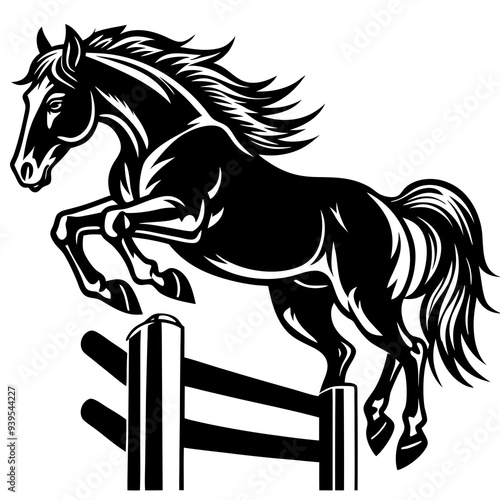 Horse Jumping Silhouette Black Vector