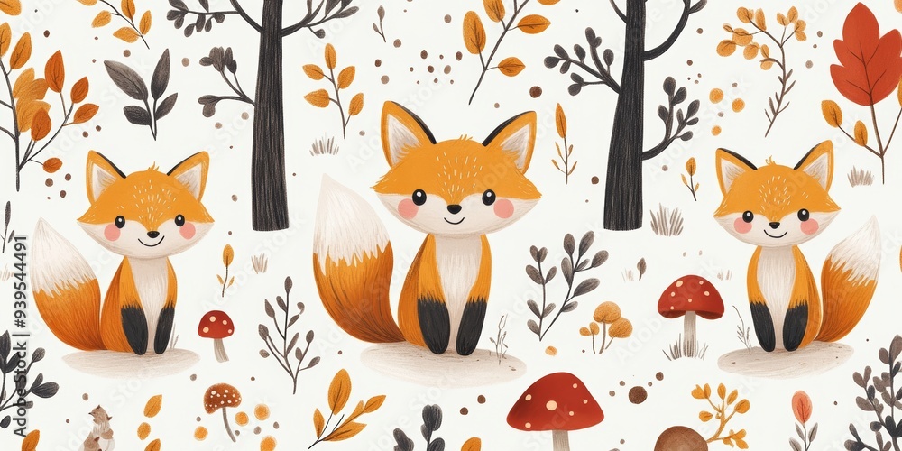 A delightful wallpaper pattern filled with cute foxes, displaying fluffy tails and cheerful expressions for a lively decor. A delightful wallpaper pattern filled with cute foxes, displaying fluffy tails and cheerful expressions for a lively decor.