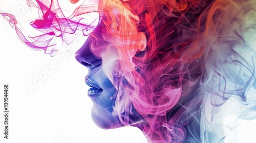 A creative portrait encapsulating colorful smoke, illustrating a fusion of vibrant hues and artistic expression in a captivating display.