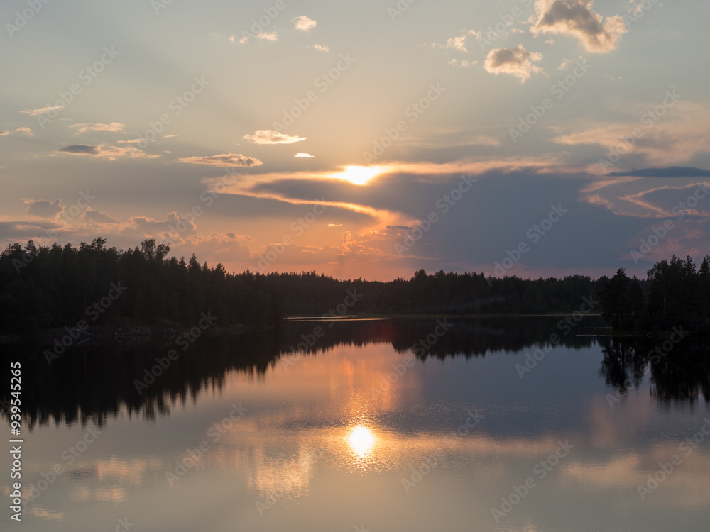 forest lake at sunset forest lake at sunset