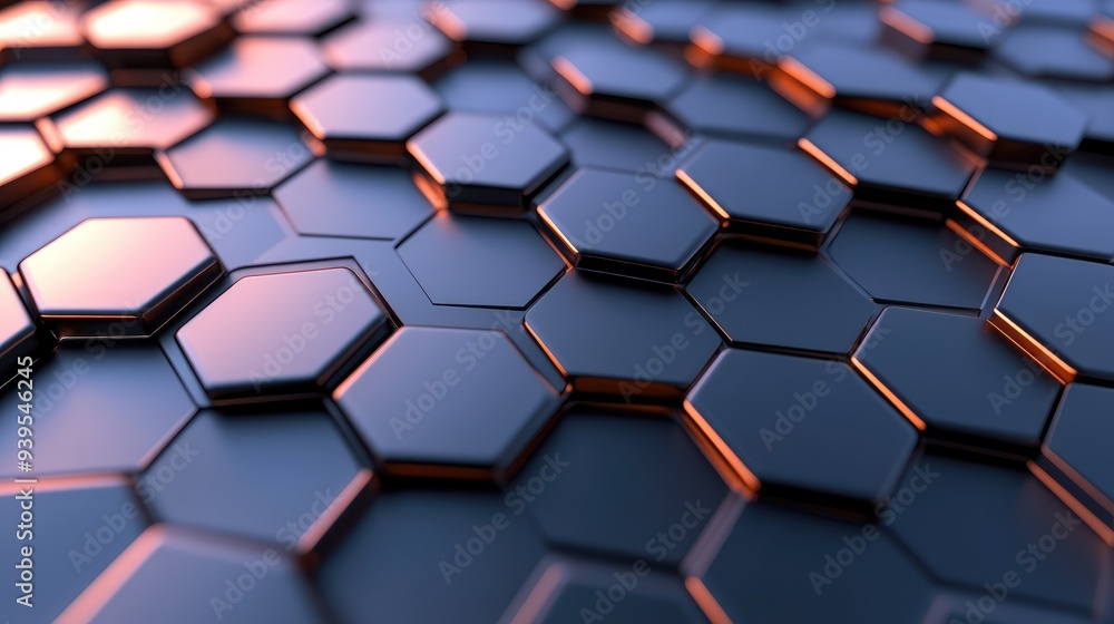 3D macro zoom of a hexagonal honeycomb pattern, with realistic shadows and smooth, reflective surfaces. 3D macro zoom of a hexagonal honeycomb pattern, with realistic shadows and smooth, reflective surfaces.