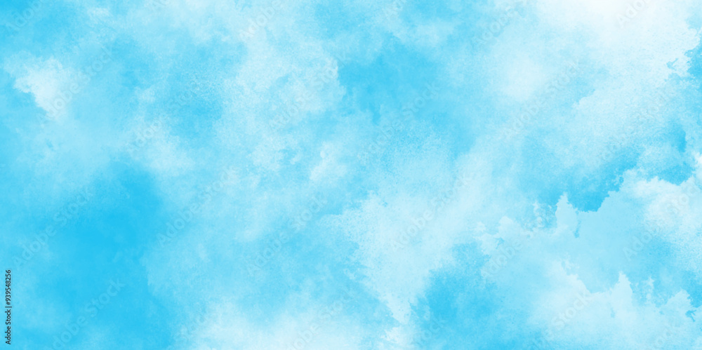 Sky blue Aquarelle paint paper textured canvas element, soft and lovely sky blue watercolor background with clouds, Sky clouds with brush painted blue watercolor texture, small and large clouds. Sky blue Aquarelle paint paper textured canvas element, soft and lovely sky blue watercolor background with clouds, Sky clouds with brush painted blue watercolor texture, small and large clouds.