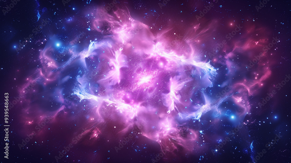 Fantasy astronomy cosmic background with whirling nebulas and stars in violet and blue shades Fantasy astronomy cosmic background with whirling nebulas and stars in violet and blue shades