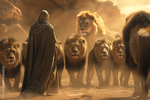 Daniel in the Lions' Den: A Powerful Illustration of Faith in God. Digital Illustration Of Bible Story, Christian Inspired Artwork. 