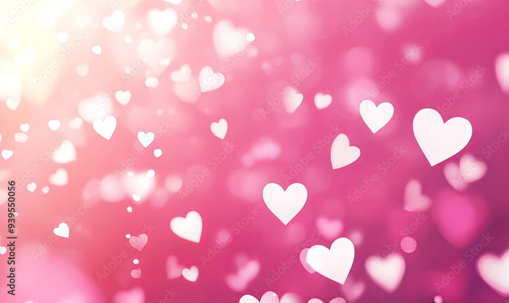 Abstract pink background with white hearts bokeh. Abstract pink background with white hearts bokeh.