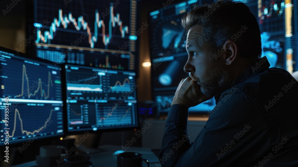 The trader analyzing stock data The trader analyzing stock data