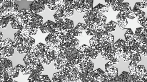 Silver glitter background with cutout stars.