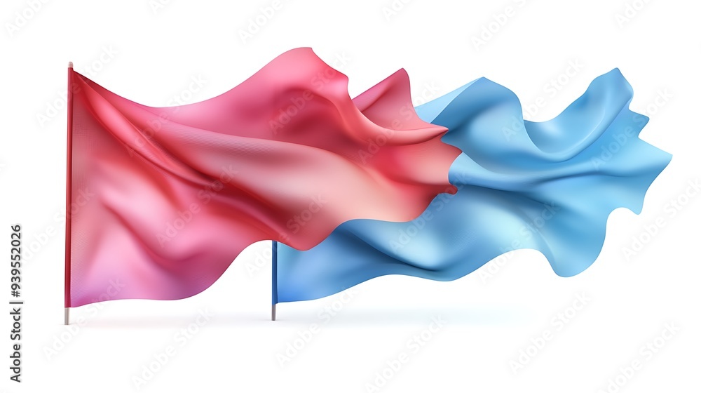 Serene Gradient Flags Transitioning from Red to Blue on White Background - Hyperrealistic Isolated Clipart Illustration Serene Gradient Flags Transitioning from Red to Blue on White Background - Hyperrealistic Isolated Clipart Illustration