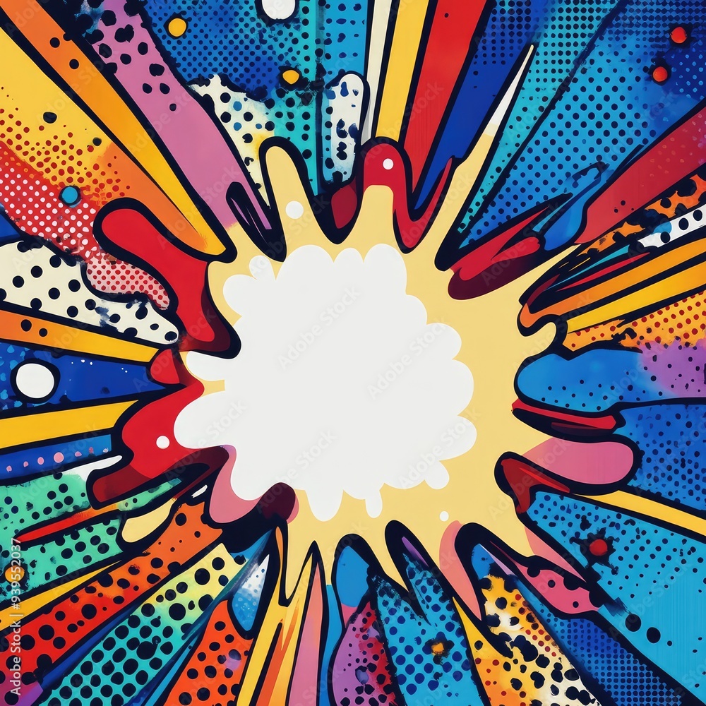 Vibrant pop art cartoon backdrop with bold blue colors and comic book elements. Vibrant pop art cartoon backdrop with bold blue colors and comic book elements.