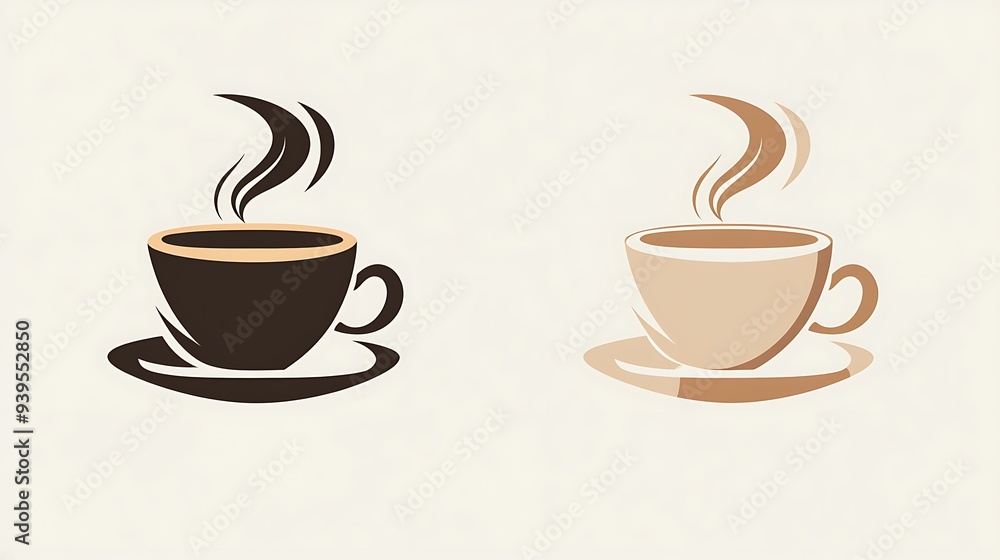 Stylish Coffee Cup Logo Vector with Smooth Lines in Brown and Cream - No Background Stylish Coffee Cup Logo Vector with Smooth Lines in Brown and Cream - No Background