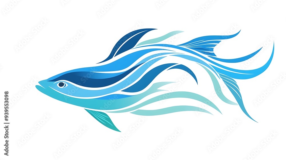 Serene Fish Logo Vector Illustration with Flowing Lines in Blue and Turquoise Palette Serene Fish Logo Vector Illustration with Flowing Lines in Blue and Turquoise Palette