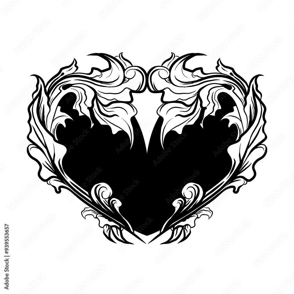 Black and white authentic mythical neo tribal heart wing tattoo design Black and white authentic mythical neo tribal heart wing tattoo design