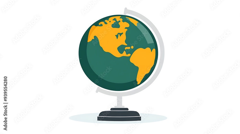 Minimalist Flat Vector Globe Icon in Light Yellow and Dark Green Colors on White Background Minimalist Flat Vector Globe Icon in Light Yellow and Dark Green Colors on White Background
