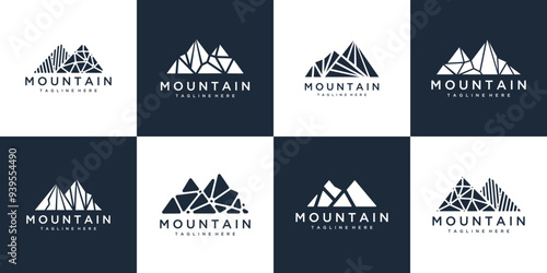 Mountain logo vector icon illustration collection. Mountain logo design template elements set made with rocks forming a mountain.	
