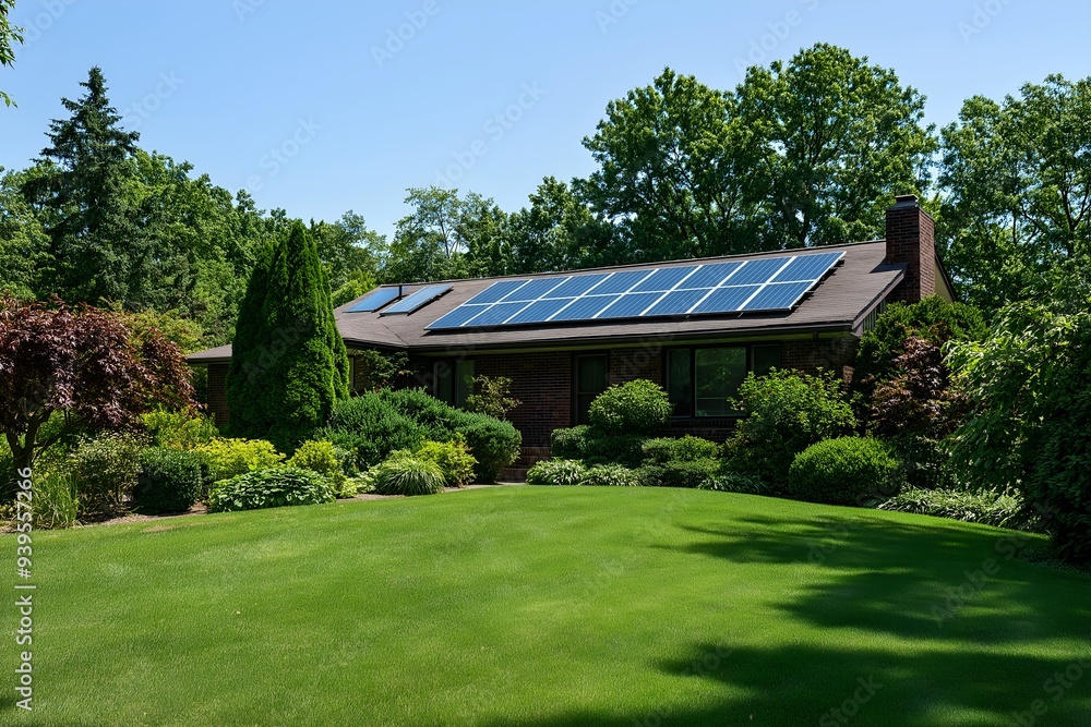 Modern Solar Panels Installed On A New Jersey Home Under Clear Blue Sunny Sky, Solar Photography, Solar Powered Clean Energy, Sustainable Resources, Electricity Source Modern Solar Panels Installed On A New Jersey Home Under Clear Blue Sunny Sky, Solar Photography, Solar Powered Clean Energy, Sustainable Resources, Electricity Source