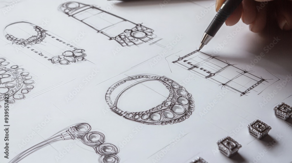 Jewelry Design Sketches on Paper