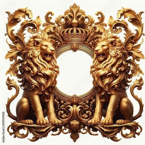  golden lion ornament frame and corner design. generative AI