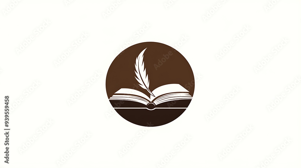 Modern Logo Design with Book and Quill Vector Graphic on White Background in Brown Color Scheme Modern Logo Design with Book and Quill Vector Graphic on White Background in Brown Color Scheme