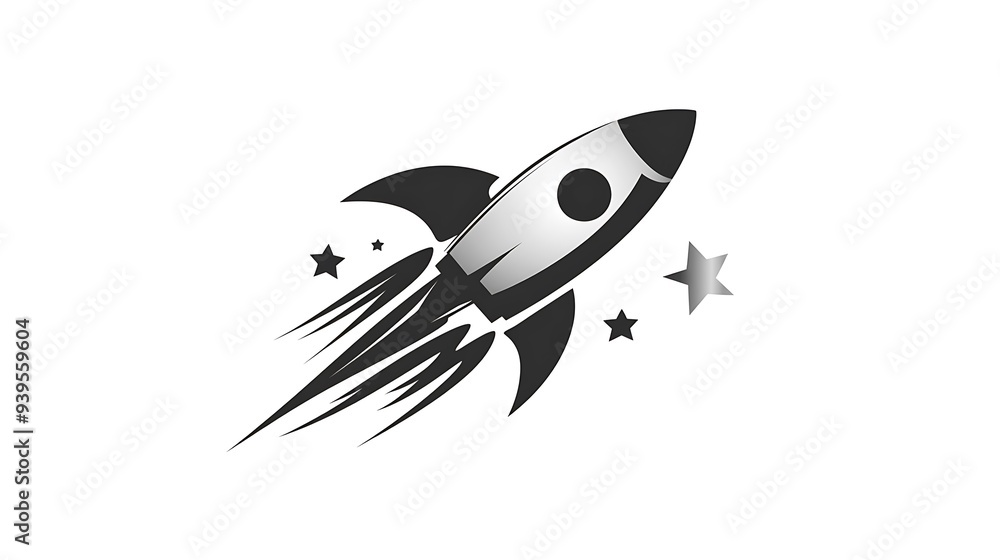 Modern Rocket and Star Logo in Metallic Silver Vector Graphic on White Background for Professional Branding Modern Rocket and Star Logo in Metallic Silver Vector Graphic on White Background for Professional Branding